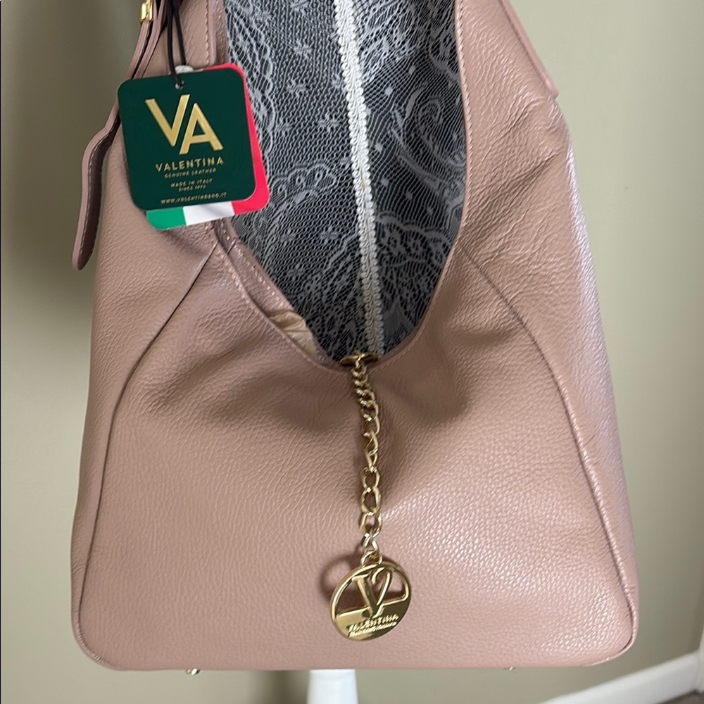 NWT Valentina Blush Shoulder Bag with Gold Chain Accent